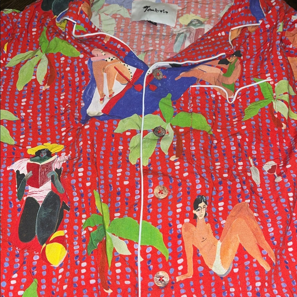 Tombolo Ana Leovy x Tombolo red size large SOLD OUT cabana Hawaiian shirt - Picture 3 of 5